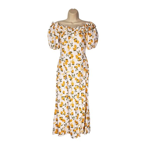 Reformation Marley Linen Off The Shoulder Midi Dress Lemonade Yellow Size 4 - Picture 2 of 10